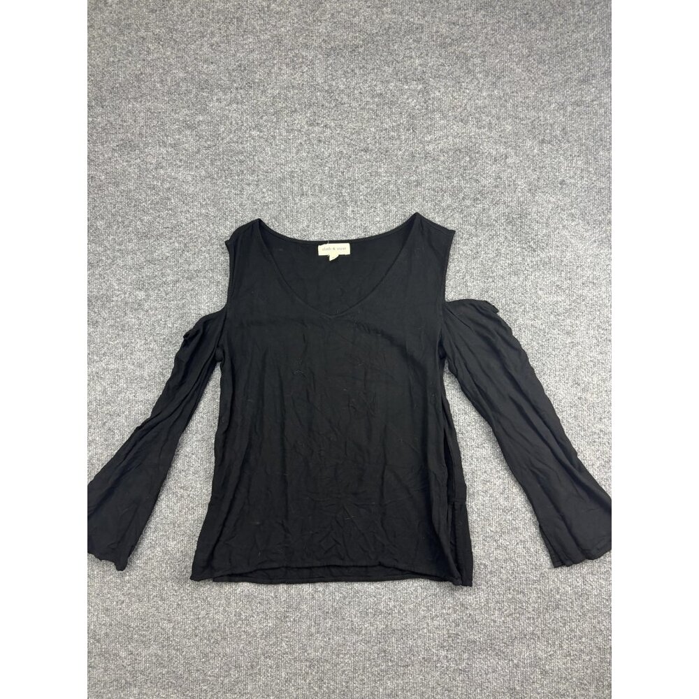 Cloth & Stone‎ Blouse Womens Medium Black Cold Shoulder V Neck Jersey Top